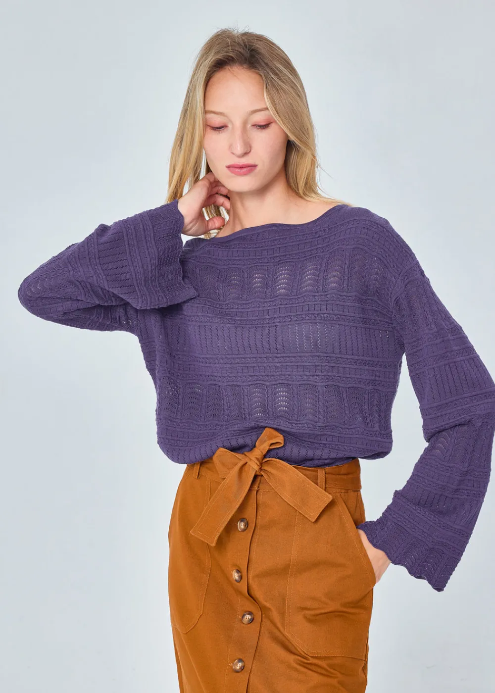 Clearance MARIE SIXTINE PULL MERINOS AJOURE VARTAN NUIT